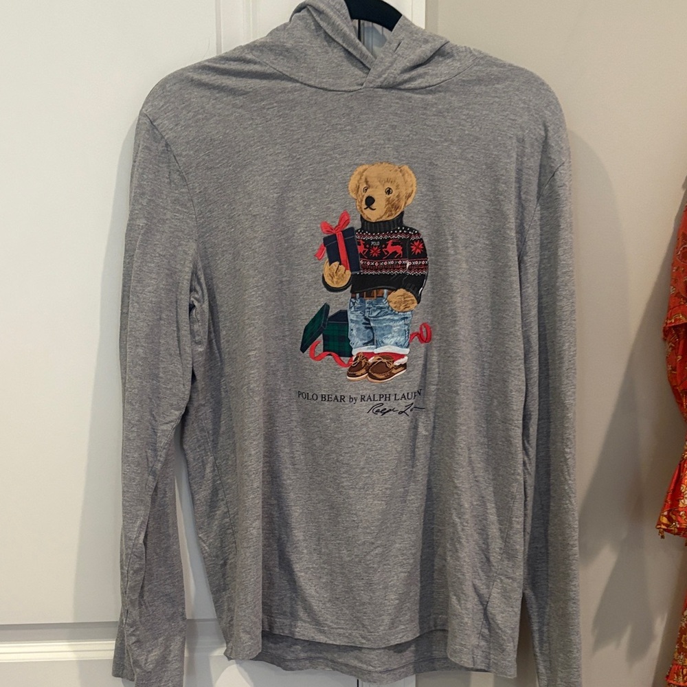 Polo by Ralph Lauren Gray Long Sleeve Tee hoodie with Bear Graphic